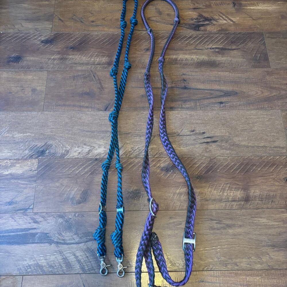 Purple and blue barrel reins